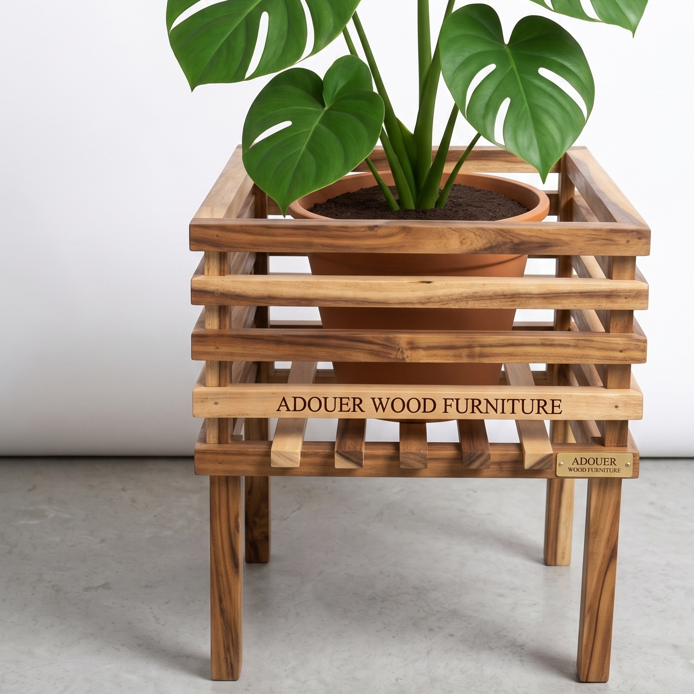 ADOUER WOOD Modern Wooden Slatted Planter Stand