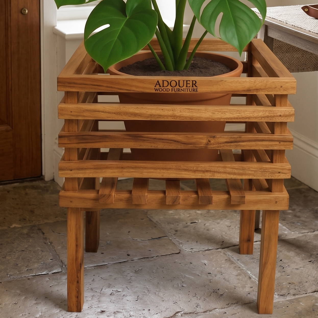 ADOUER WOOD Modern Wooden Slatted Planter Stand