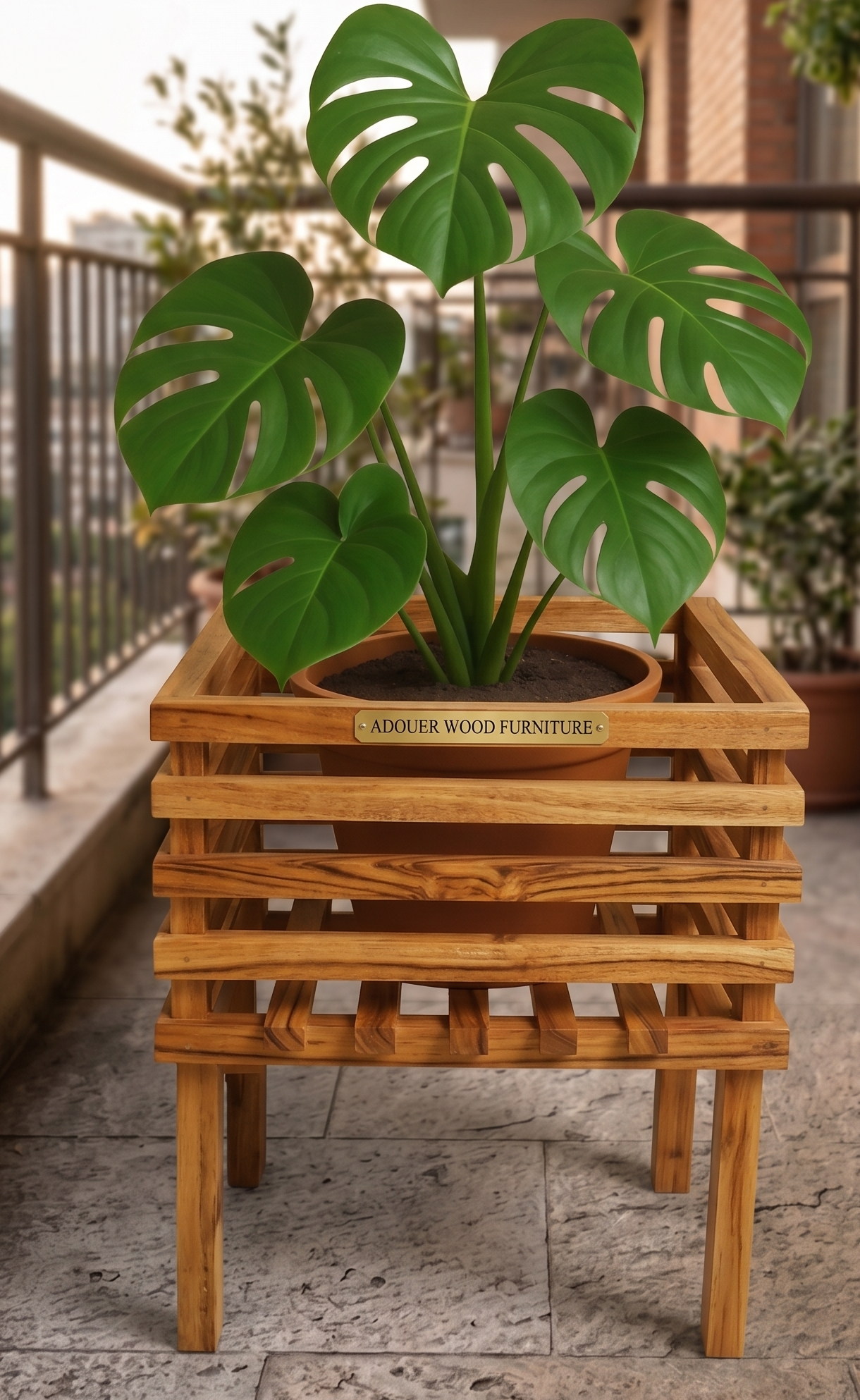 ADOUER WOOD Modern Wooden Slatted Planter Stand