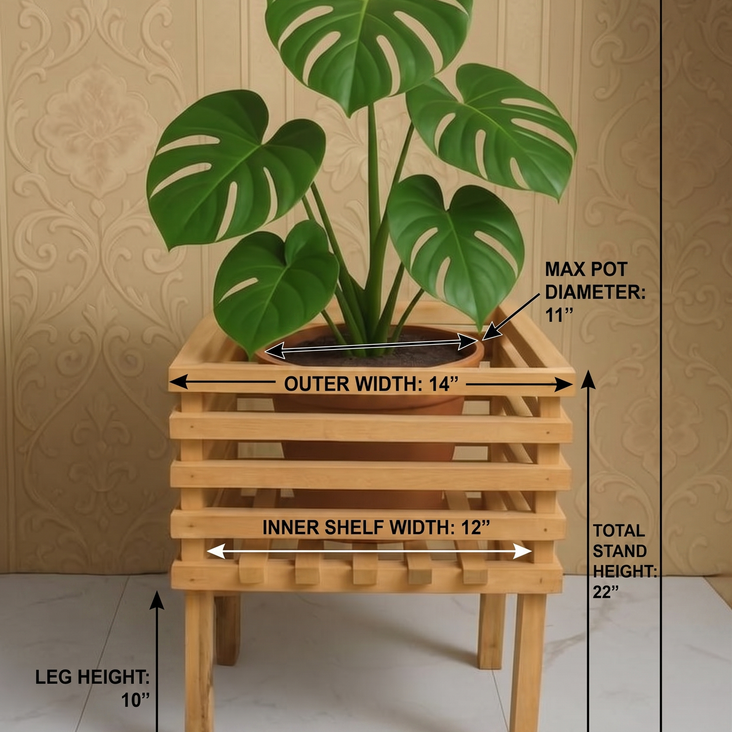 ADOUER WOOD Modern Wooden Slatted Planter Stand
