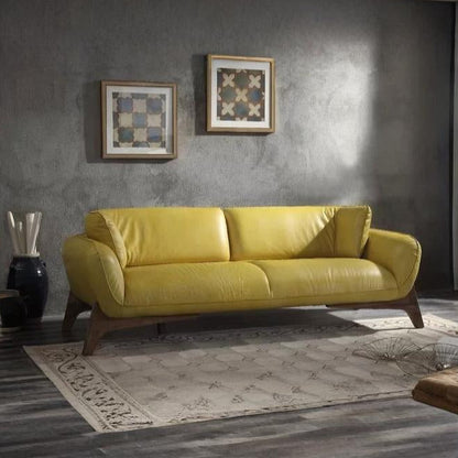 Adouer Wood Luxurious Leather Sofa With Solid Woodb Designer Leg