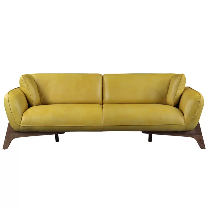 Adouer Wood Luxurious Leather Sofa With Solid Woodb Designer Leg