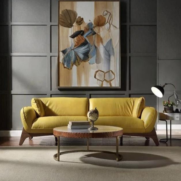 Adouer Wood Luxurious Leather Sofa With Solid Woodb Designer Leg