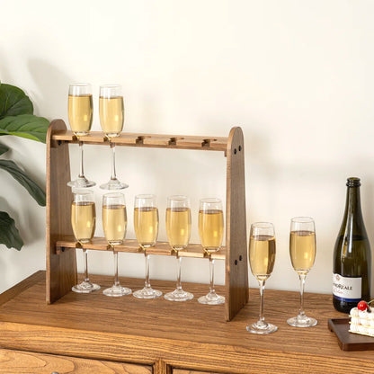 Adouer Wood "Elegant Wooden Wine Glass Stand with Two-Tier Design for 10 Glasses"