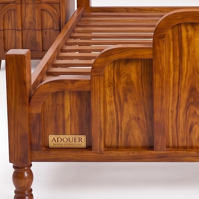 ADOUER WOOOD Solid Wood Art Deco Four-Poster Bed Frame – Mid-Century Modern Arch Panel