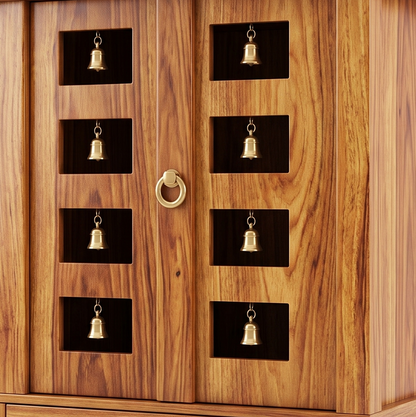 ADOUER WOOD Handcrafted Wooden Mandir for Home with Brass Bells & Doors