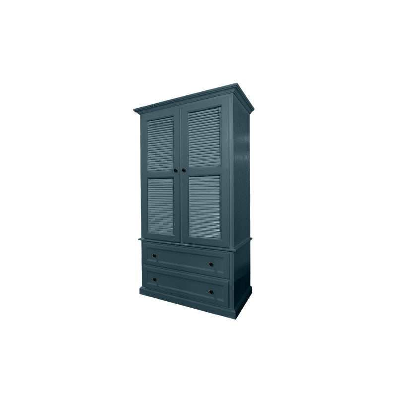 ADOUER WOOD Solid Wood 2-Door Wardrobe – Louvered Shutter Door Armoire with 2 Deep Storage Drawers – Breathable Design Almirah