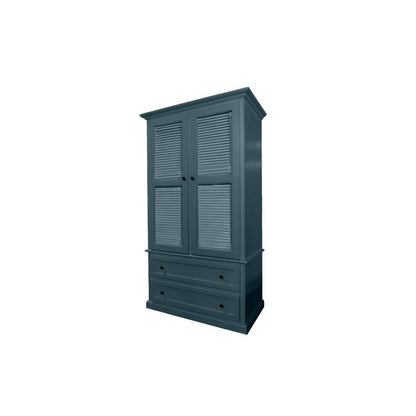 ADOUER WOOD Solid Wood 2-Door Wardrobe – Louvered Shutter Door Armoire with 2 Deep Storage Drawers – Breathable Design Almirah