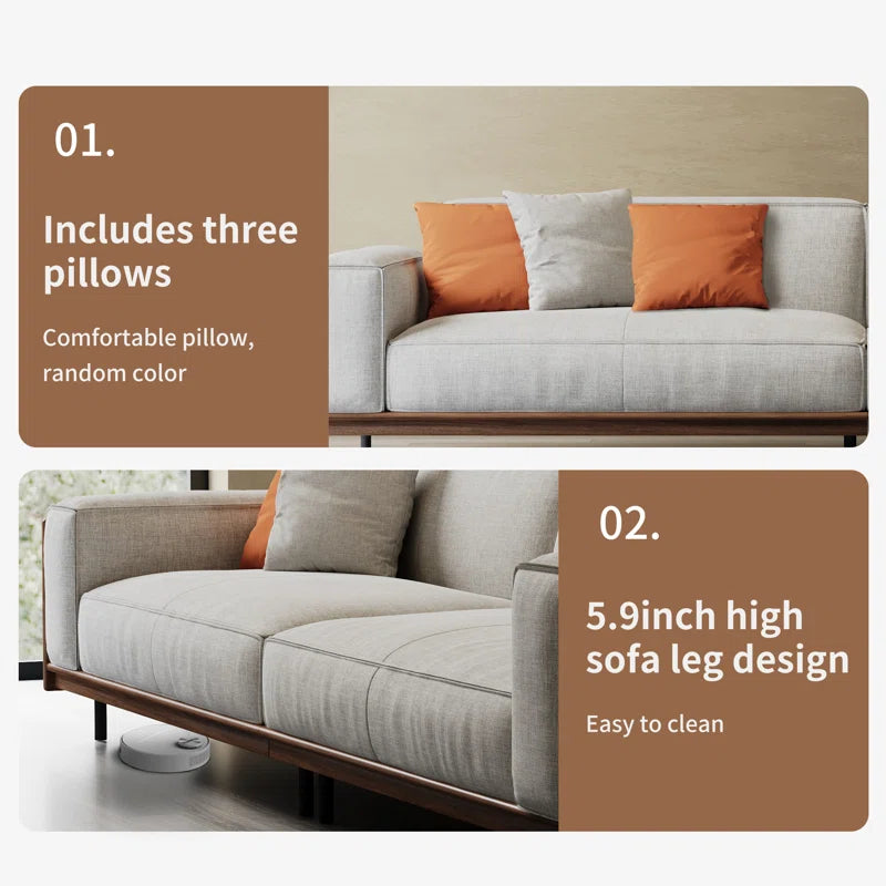 Adouer Wood 102'' Square Arms Compliant Solid Wood Frame Cotton Fabric 4 Seater Sofa