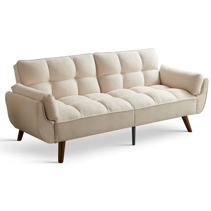ADOUER WOOD Modern Beige Tufted 3-Seater Sofa with Wooden Legs