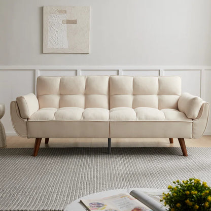 ADOUER WOOD Modern Beige Tufted 3-Seater Sofa with Wooden Legs