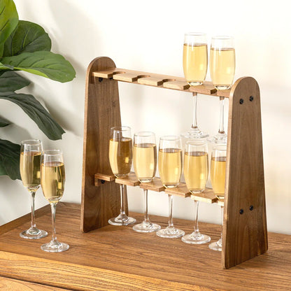 Adouer Wood "Elegant Wooden Wine Glass Stand with Two-Tier Design for 10 Glasses"