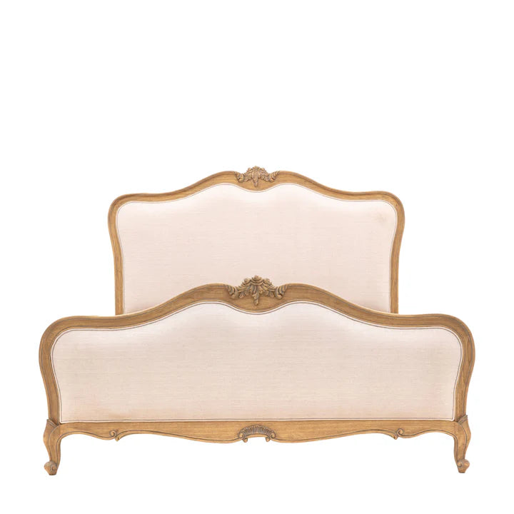 Adouer Wood Hand Carved Natural Vintage Upholstered Bed