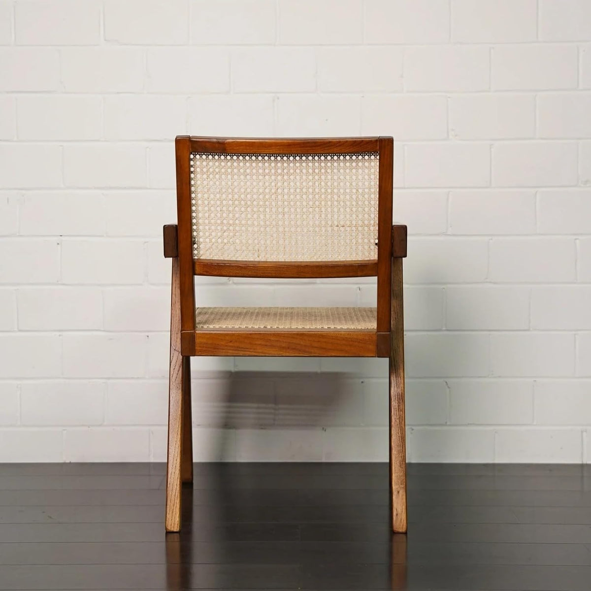 ADOUER WOOD "Mid-Century Modern Wooden Dining Chair with Cane Backrest and Seat – Teak Finish"