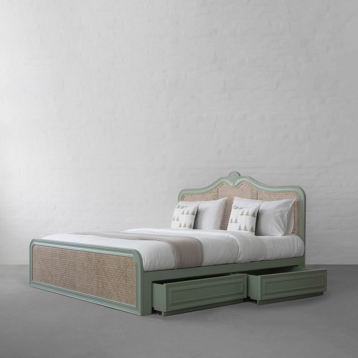 Adouer Wood Luxury Antique Green Summer Bed With Storage