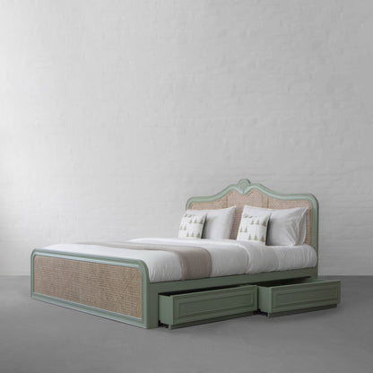 Adouer Wood Luxury Antique Green Summer Bed With Storage