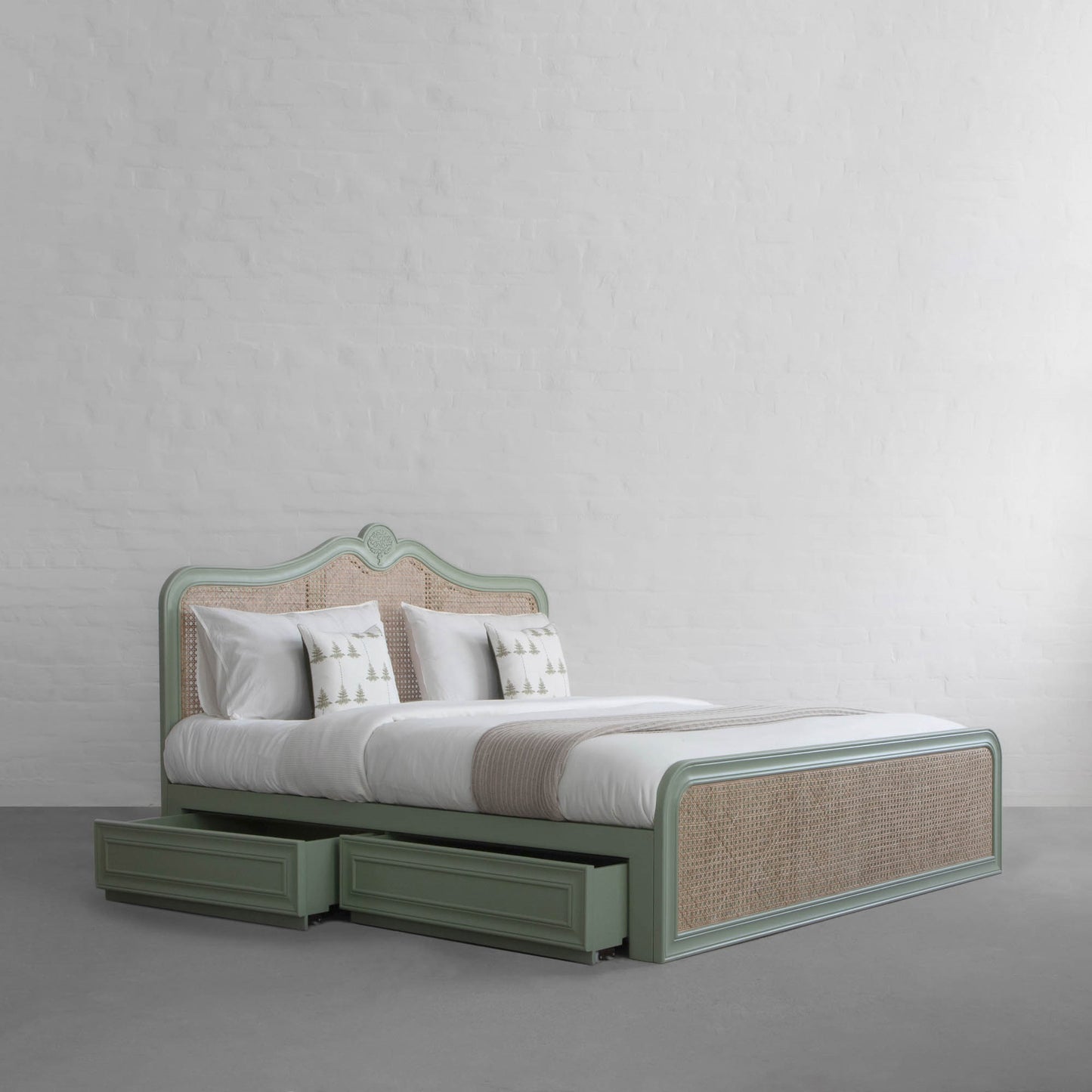 Adouer Wood Luxury Antique Green Summer Bed With Storage