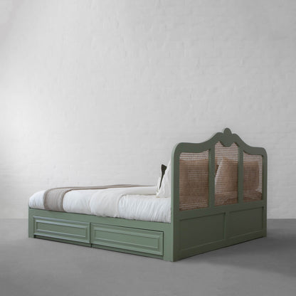 Adouer Wood Luxury Antique Green Summer Bed With Storage