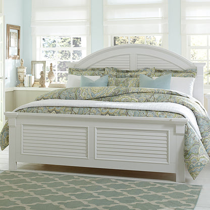 Adouer Wood "White Luxury Solid Sheesham Wooden Panel Bed with Arched Headboard and Paisley Bedding"