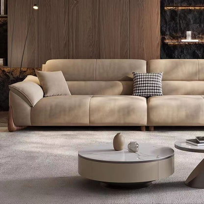 Low Profile Modern Sofa with Deep Seating - Polyester Fabric & Solid Wood Base