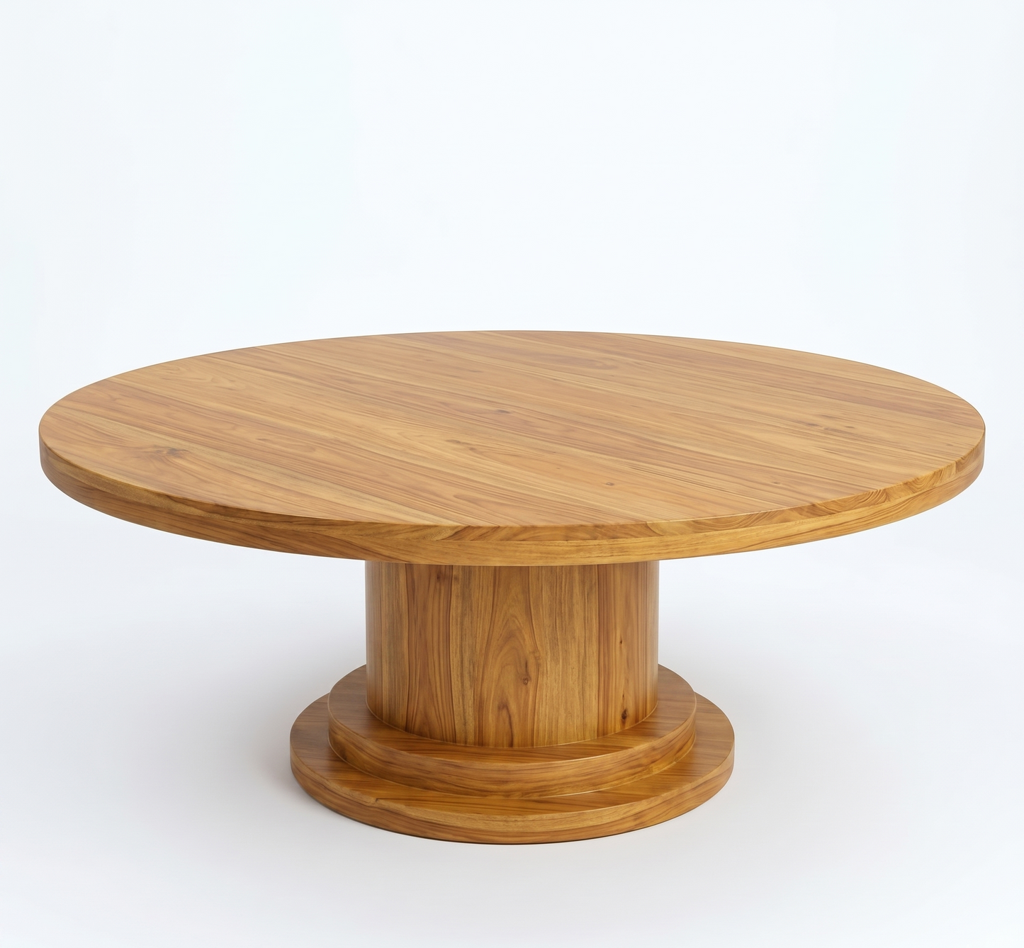 Luxury 7-Seater Round Dining Set - Natural Wood Finish with Beige Upholstery and Corded Backrest