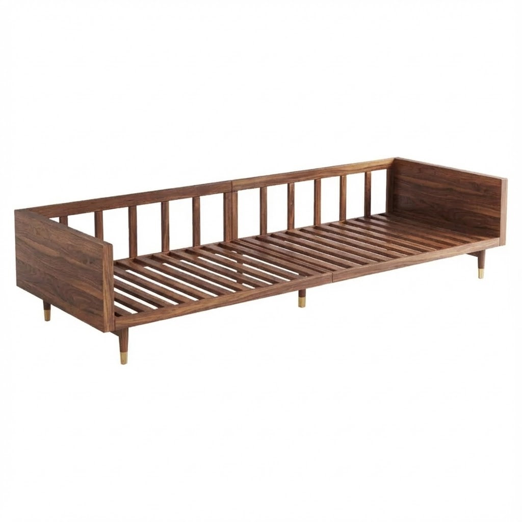 3 Seater Sheesham Wood Sofa in Walnut Finish and Grey Cotton Upholstery