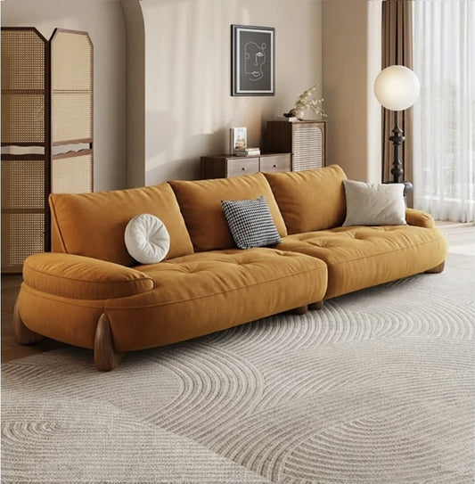 Luxurious Low-Profile Modular Sofa - Tufted Velvet Fabric & Wood Base