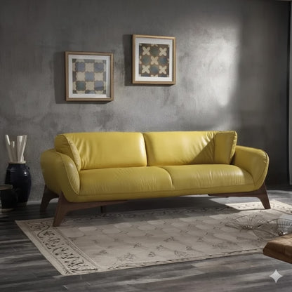 Adouer Wood Luxurious Leather Sofa With Solid Woodb Designer Leg