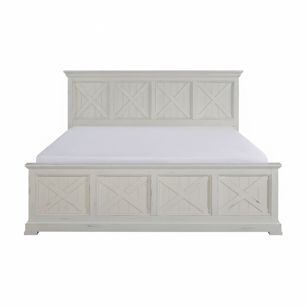 Adouer Wood "Lana Luxury Solid Wood Sheesham Bed with Panel Design – White Finish"