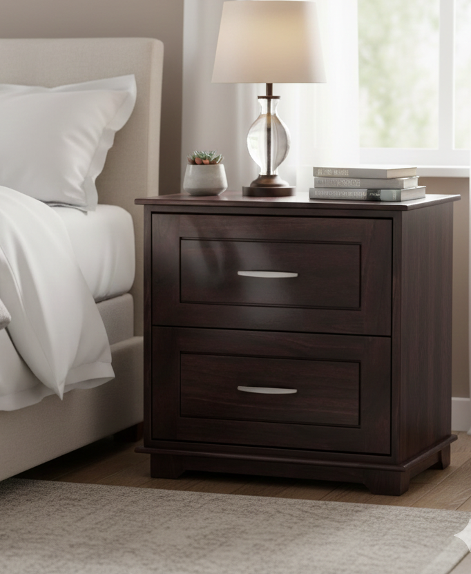 Sheesham Wood Bedside Table with 2  Drawers With Wooden Channel