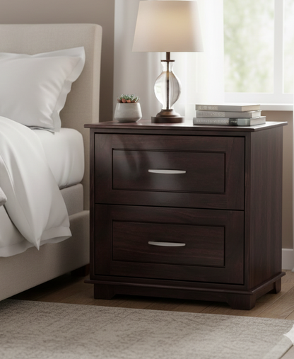 Sheesham Wood Bedside Table with 2  Drawers With Wooden Channel