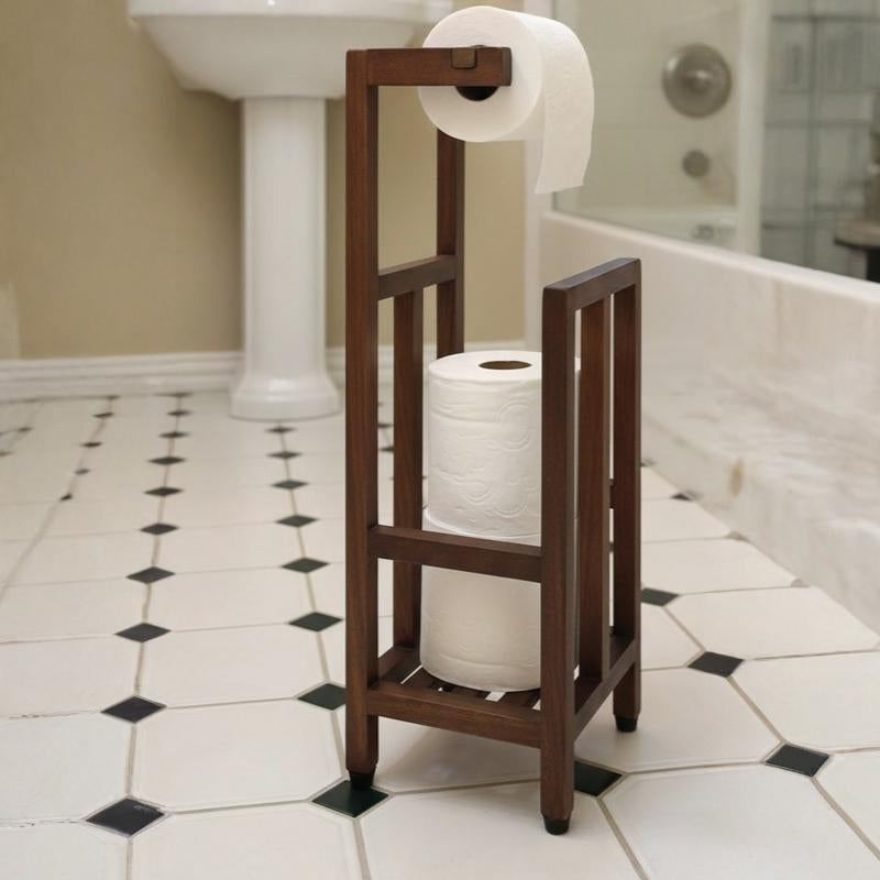 Solid Wood Free-Standing Toilet Paper Holder with Open Storage