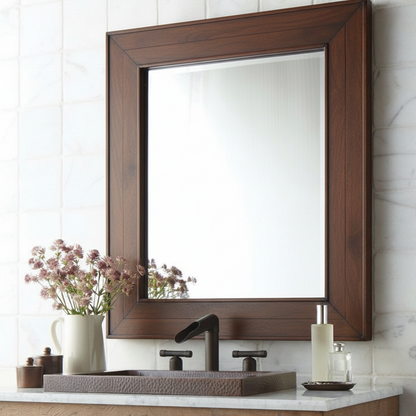 ADOUER WOOD Reclaimed Wood Wall Mirror - Farmhouse Bathroom Vanity Mirror (Rectangular)