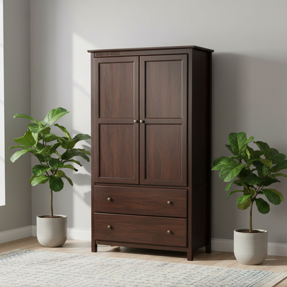 ADOUER WOOD Solid Wood 2-Door Almirah –Wardrobe with 2 Spacious Drawers – Handcrafted Storage Cabinet for Bedroom & Guest Rooms