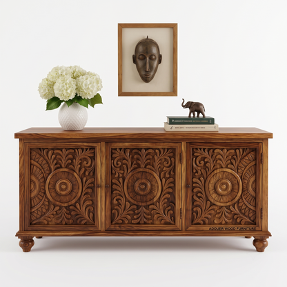 ADOUER WOOD  Verdant Carved Mandala Accent Console I Side Board I TV Unit