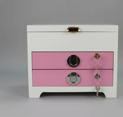 Adouer Wood Premium Solid Wood Jewellery Box with 2 Drawers & Mirror , Handcrafted Solidwood Keepsake Box