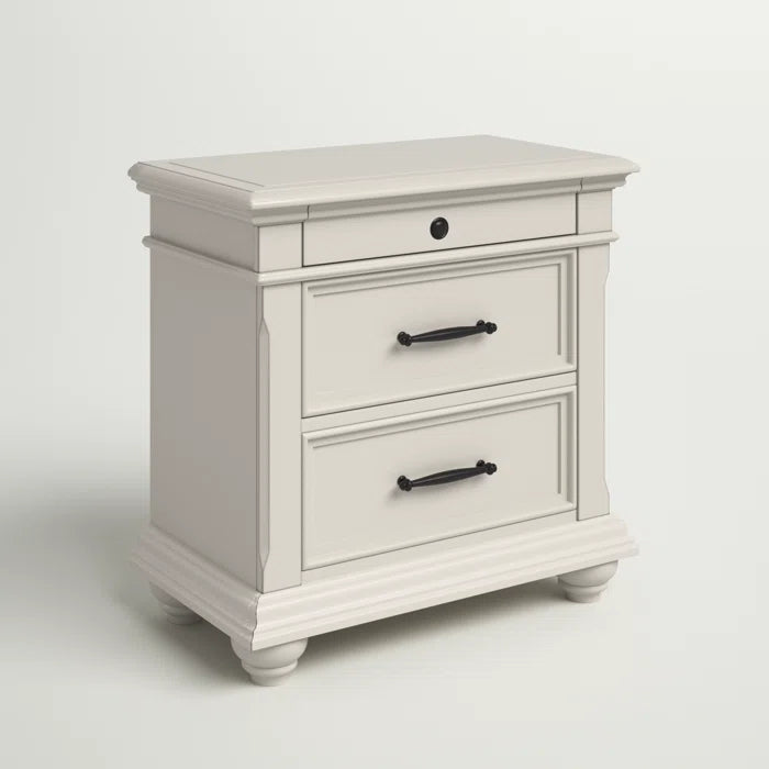 ADOUER WOOD "Classic White Wooden Bedside Table with Three Drawers