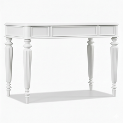 Adouer Wood "PU Finish Solid Wood Writing Desk – 42'' Classic Carved Desk with Fluted Legs and Rich White / Pink / Black