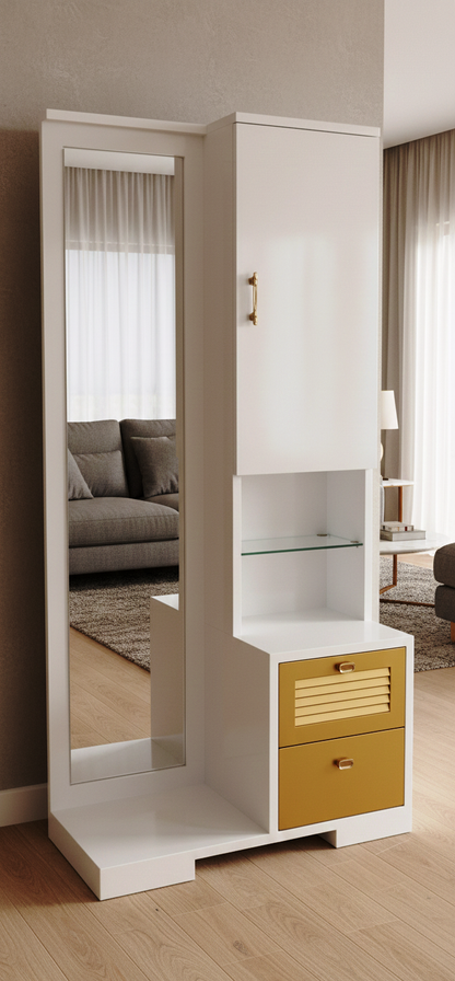 Adouer Wood Solid Wood Vertical Luxu Dressing Table with Full-Length Mirror and Storage Drawers