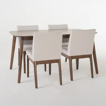 ADOUER WOOD "Modern 4-Person Dining Table Set with Upholstered Chairs and Natural Finish"