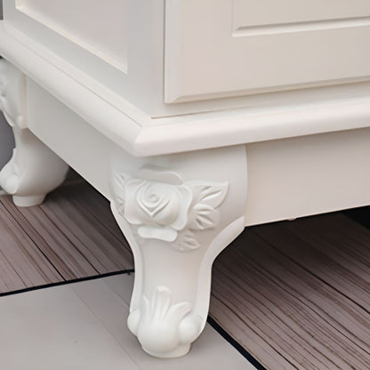 ADOUER WOOD Elegant White Four-Drawer Chest of Drawers with Ornate Handles and Carved Legs