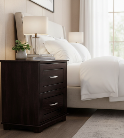 Sheesham Wood Bedside Table with 2  Drawers With Wooden Channel