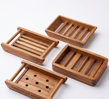 Natural Wooden Soap Dish Holder I  Soap Saver Tray for Bathroom & Shower (Set Of 4 Pcs )