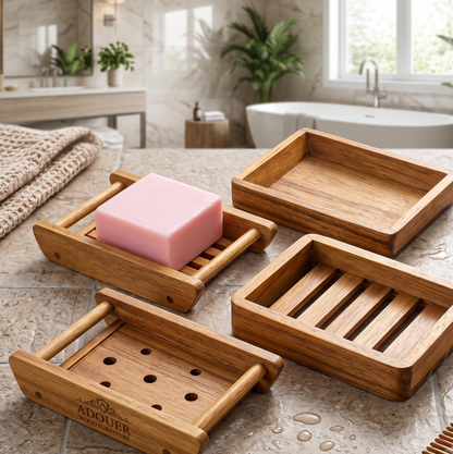 Natural Wooden Soap Dish Holder I  Soap Saver Tray for Bathroom & Shower (Set Of 4 Pcs )