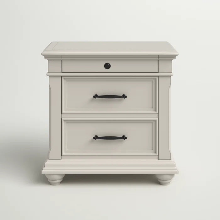 ADOUER WOOD "Classic White Wooden Bedside Table with Three Drawers