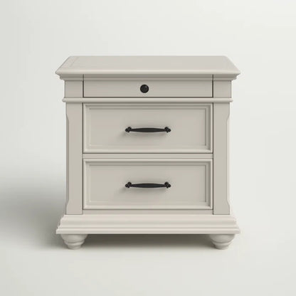 ADOUER WOOD "Classic White Wooden Bedside Table with Three Drawers