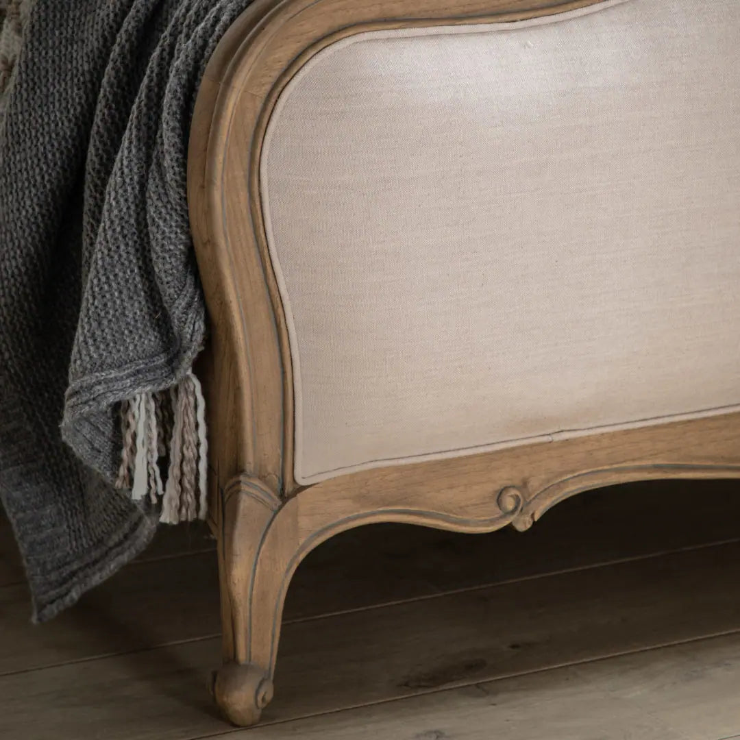 Adouer Wood Hand Carved Natural Vintage Upholstered Bed