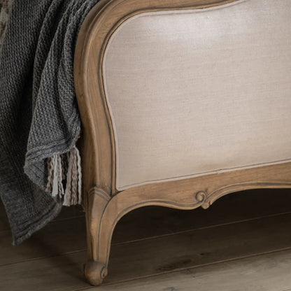 Adouer Wood Hand Carved Natural Vintage Upholstered Bed