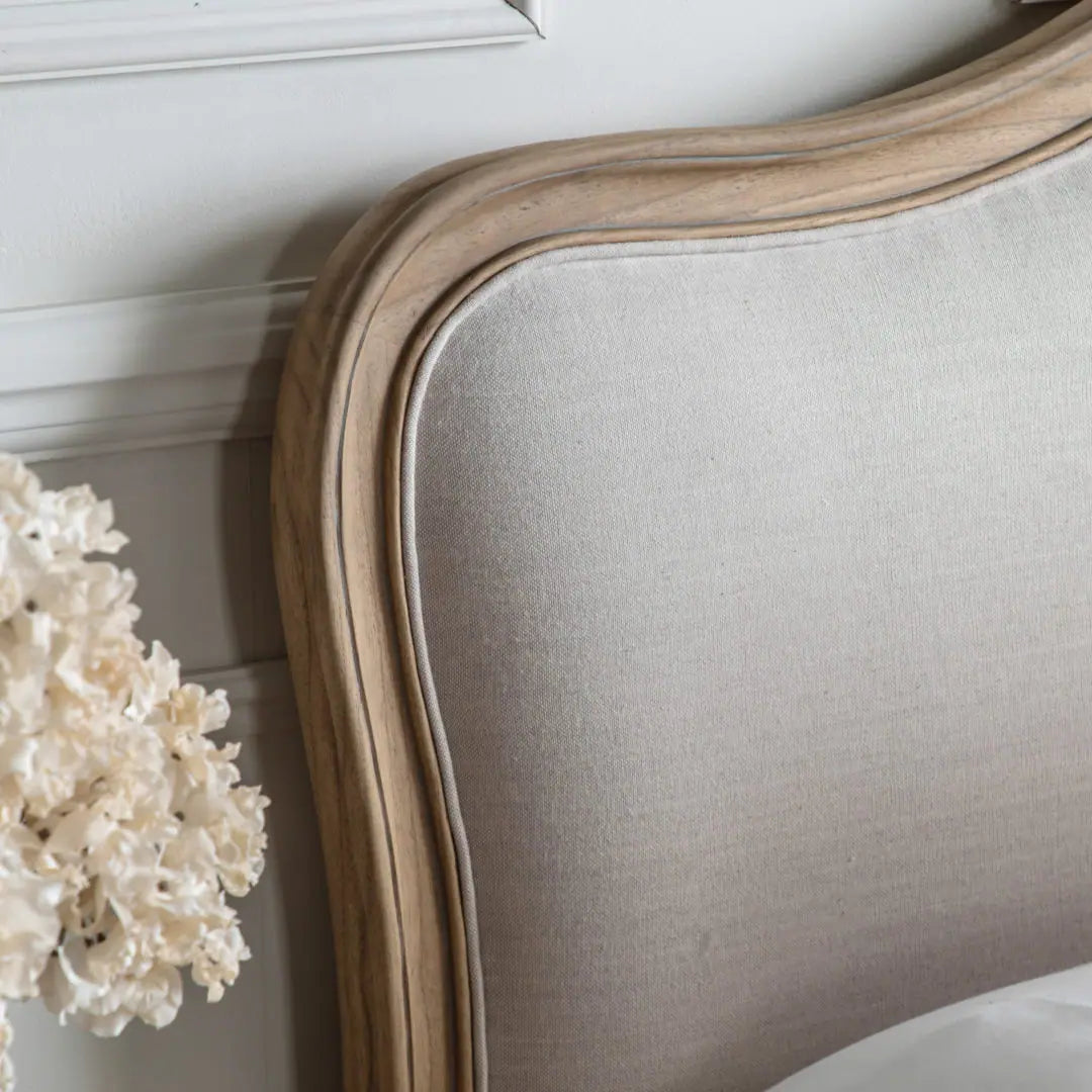 Adouer Wood Hand Carved Natural Vintage Upholstered Bed