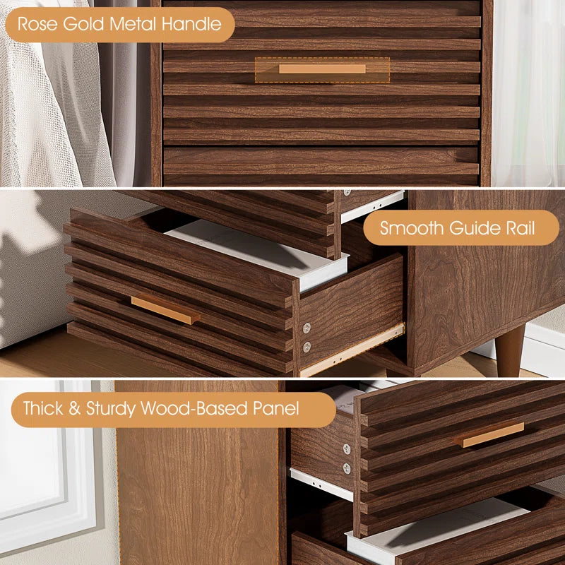 ADOUER WOOD "Set Of-2 Mid-Century Modern Wooden Bedside Table with Two Drawers"